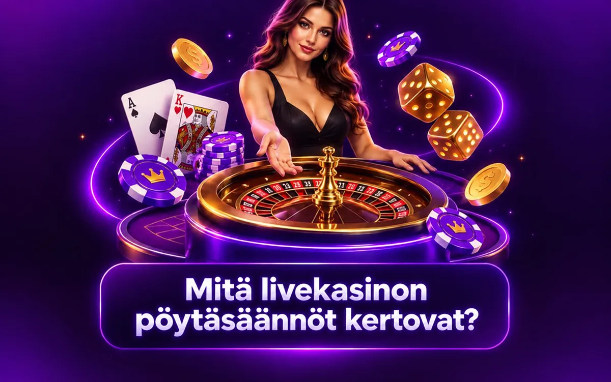 Livekasinon jakaja rulettipöydän ääressä, pelikortit ja nopat